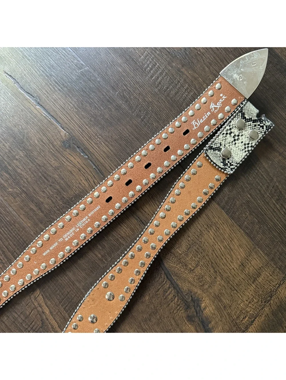 Blazin Roxx Snake Print Rhinestone Crystal Western Belt Size L No Buckle
